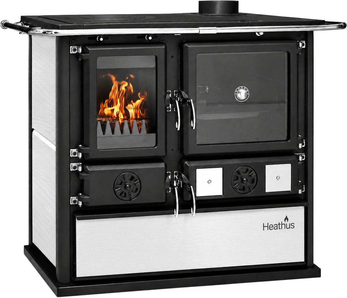 Festbrennstoffherd Cook Premium Perl White, 8,9 kW, Zeitbrand, Küchenofen, Ofenherd zum Heizen, Kochen & Backen