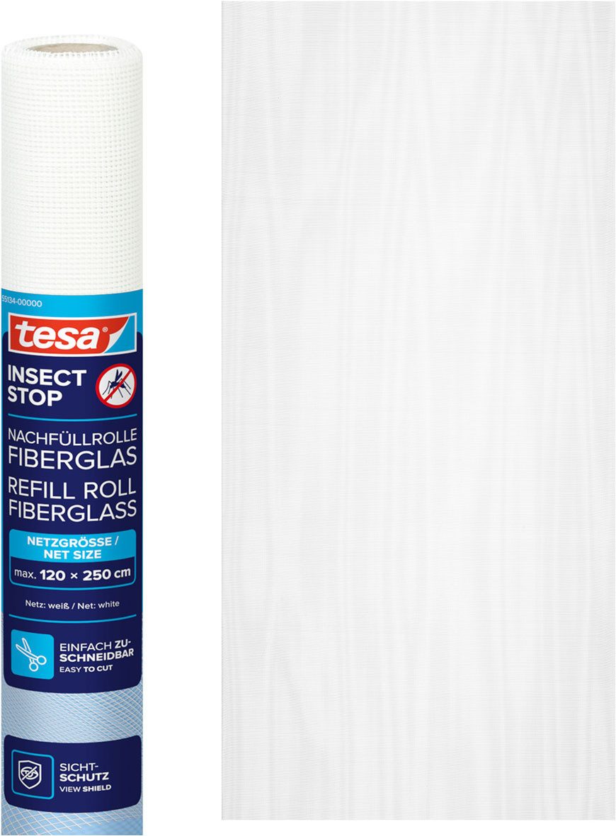 tesa Fliegengitter-Gewebe Nachfüllrolle Fiberglas - Fliegengitter Ersatzrolle, (Packung, 1-St., Nachfüllrolle), INSECT STOP Ersatz-Rolle 120x250cm