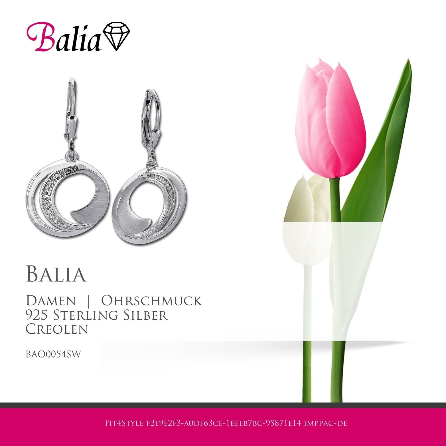 Balia Paar Ohrhänger Ohrringe matt 925 Balia aus Sterling poliert 3,4cm ca. Länge Damen und (Ohrhänger), Ohrhänger Circle Damen Silber