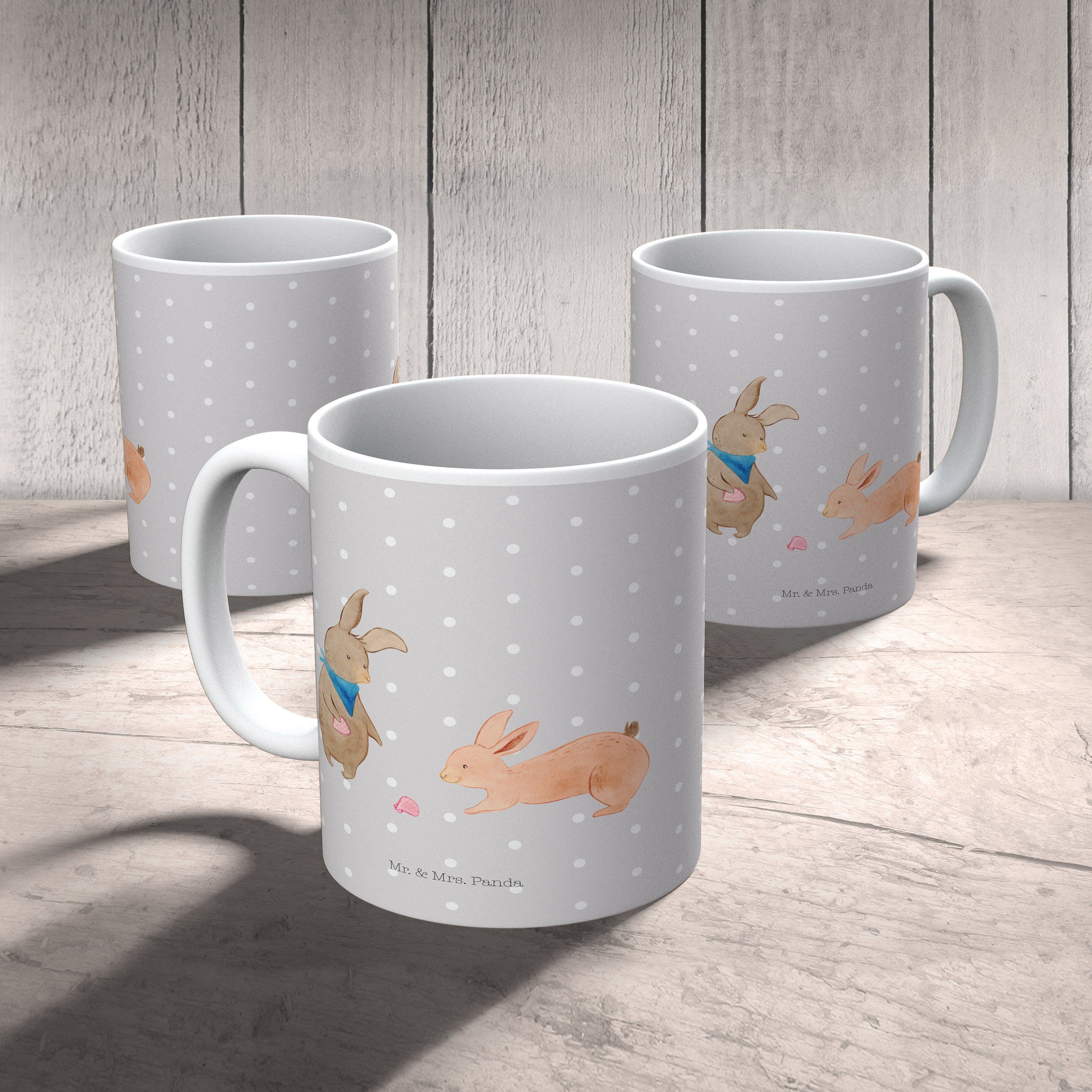 Freundinne, Muschel Strand, Geschenk, Keramik - Mr. Tasse Mrs. & Pastell Teetasse, - Panda Grau Hasen