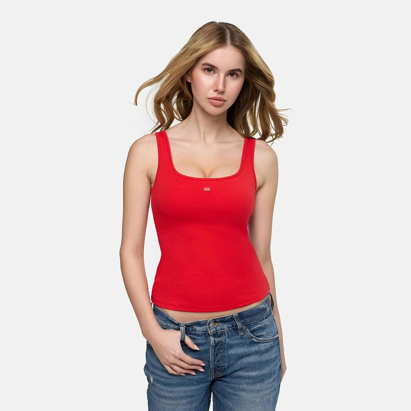 cfab by creamy fabrics BH-Hemd Cotton Tank with Built-In Push-Up Bra-Red-XS (1-tlg)