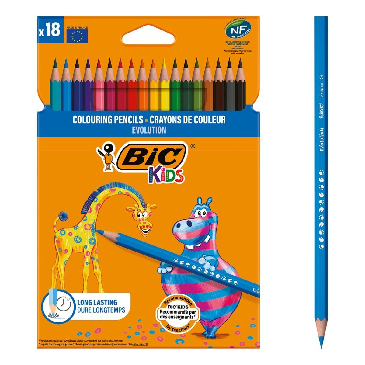 BIC Buntstift Kids - ECOlutions Evolution, (18-tlg), Schaft aus ca. 50% Recyclingmaterial / holzfrei