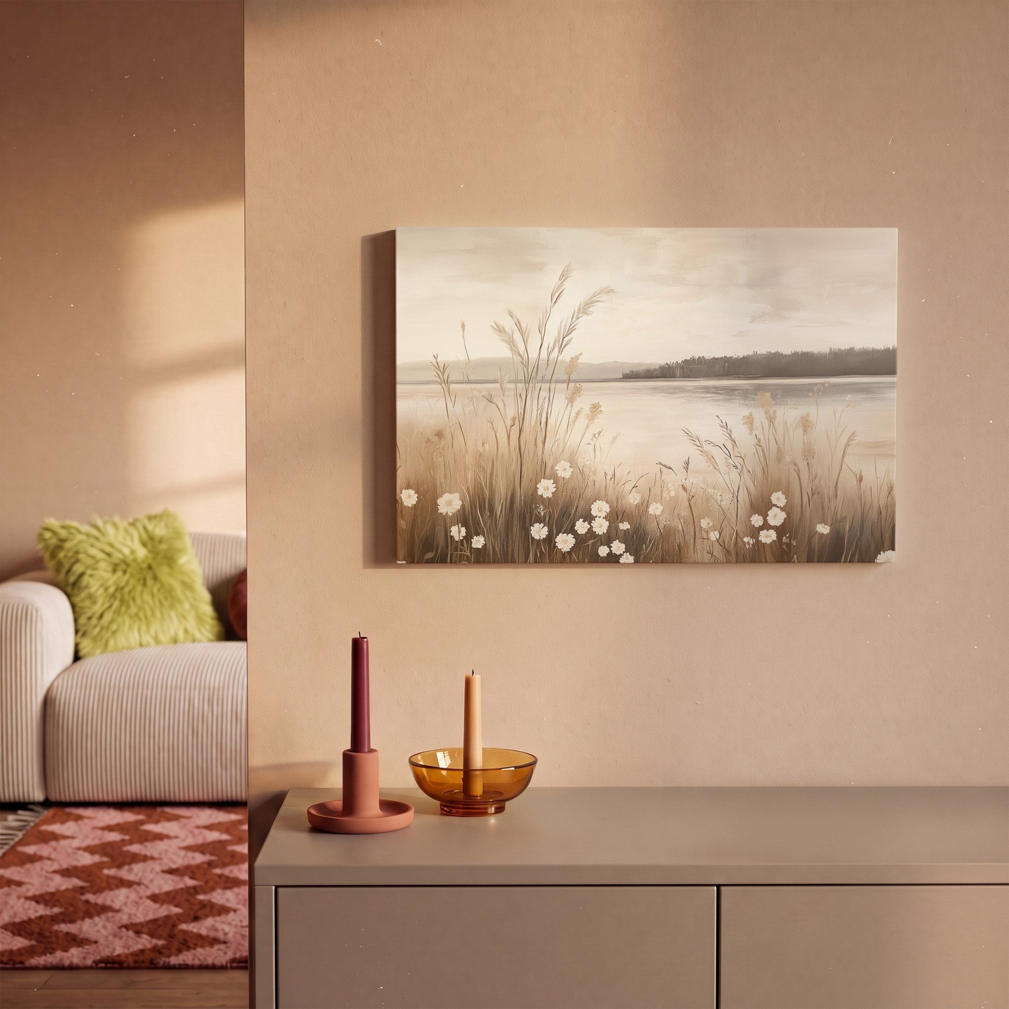OneMillionCanvasses® Leinwandbild See - Wasser - Natur - Beige, Fotodruck (1 St), Wandbild, Deko Schlafzimmer Wohnzimmer Flur 20x20 cm – Bild 2 von 5