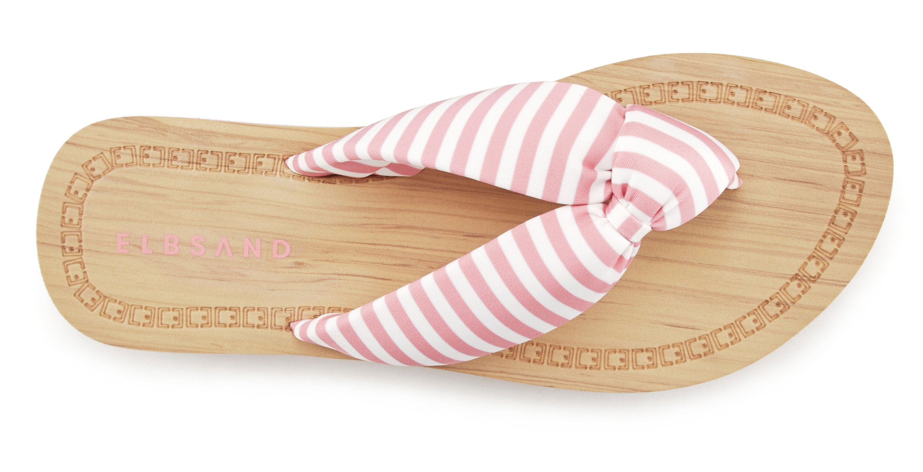 Elbsand Badezehentrenner Sandale, Pantolette, rosa-gestreift VEGAN ultraleicht Badeschuh