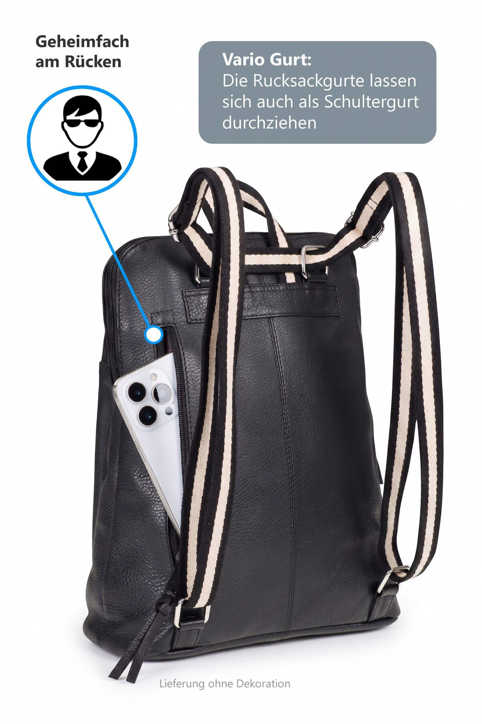 Alessandro Salvatore Cityrucksack Rucksack Leder Damen klein Echtleder Tasche, Damenrucksack small Handtasche Freizeitrucksack Rom 12979 + Etui – Bild 2 von 5