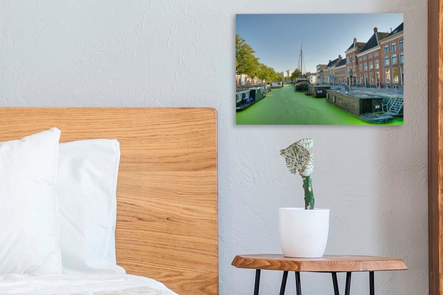 Groningen Aufhängefertig, (1 30x20 OneMillionCanvasses® Leinwandbilder, St), Grachtenhaus cm - - Wasser, Leinwandbild Wandbild Wanddeko,