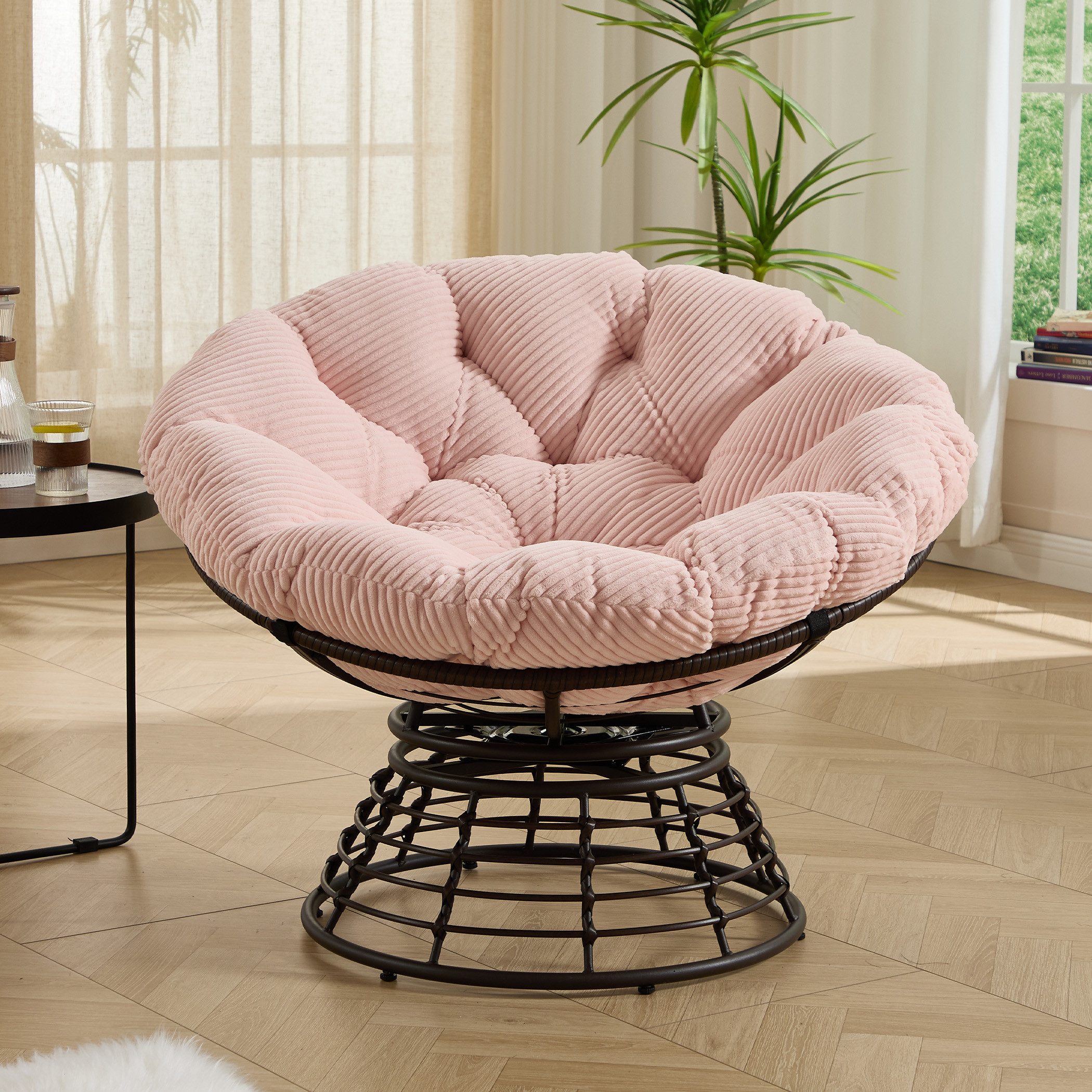 SeedWave Loungesessel 360° Drehbarer Papasan-Sessel Stahlgestell mit 92cm Trennbarem Polster, Relaxsessel für Balkon, Garten, Terrasse