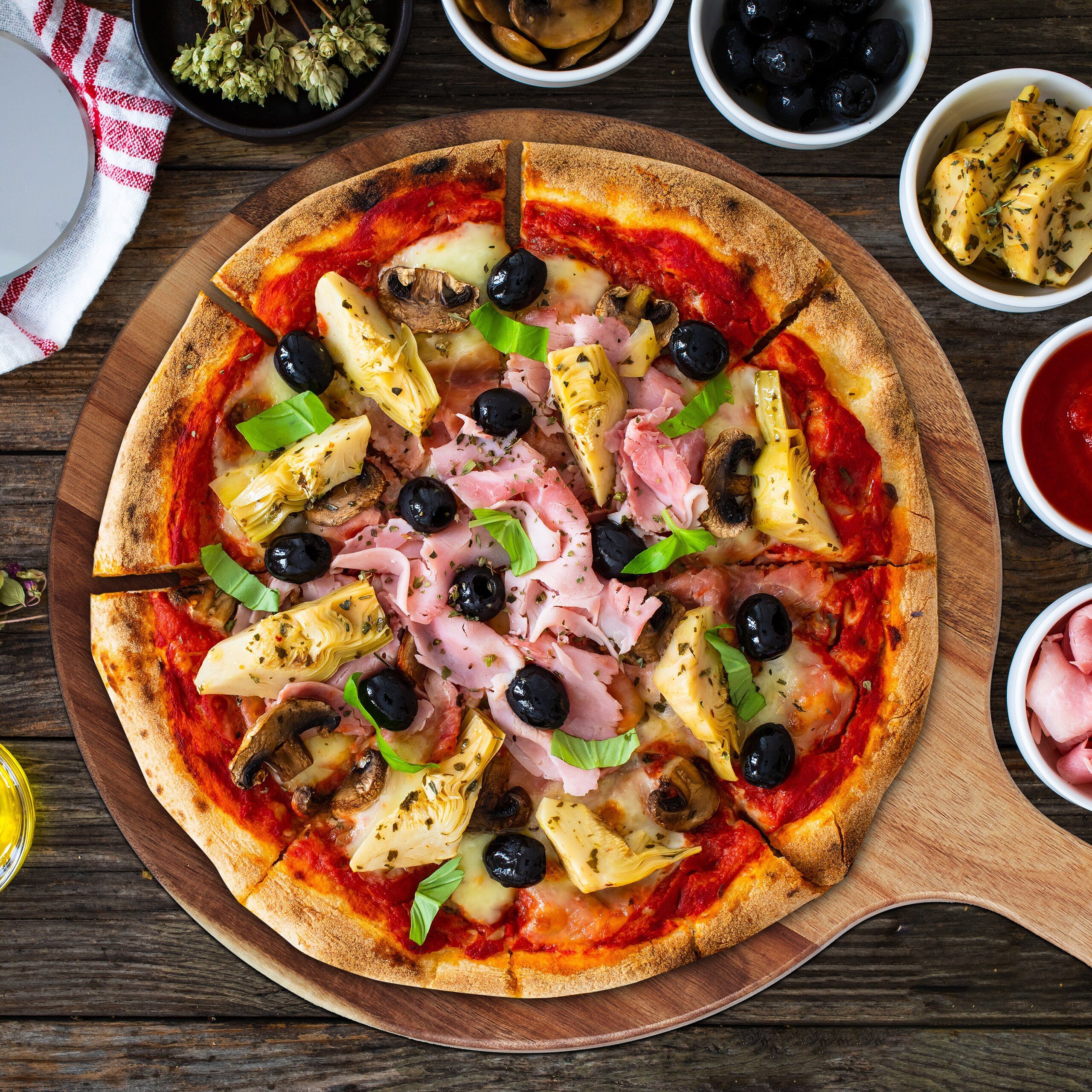 relaxdays Pizzaschneidebrett Pizzabrett aus Akazienholz, Holz