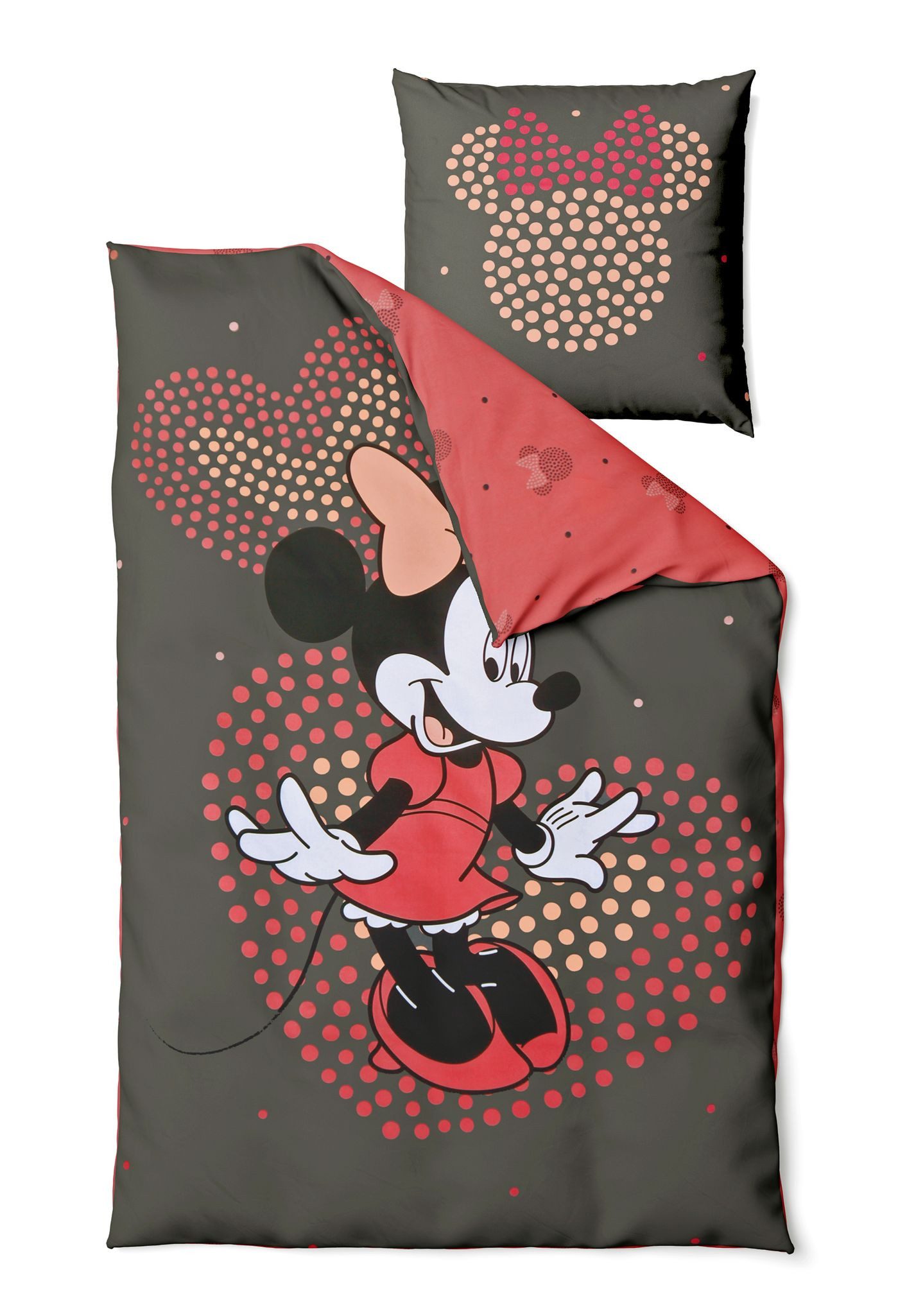 JACK Wendebettwäsche Minnie Mouse Disney Herzen 135x200cm, Renforcé, 2 teilig, süße Wendebettwäsche in Grau und Rosa