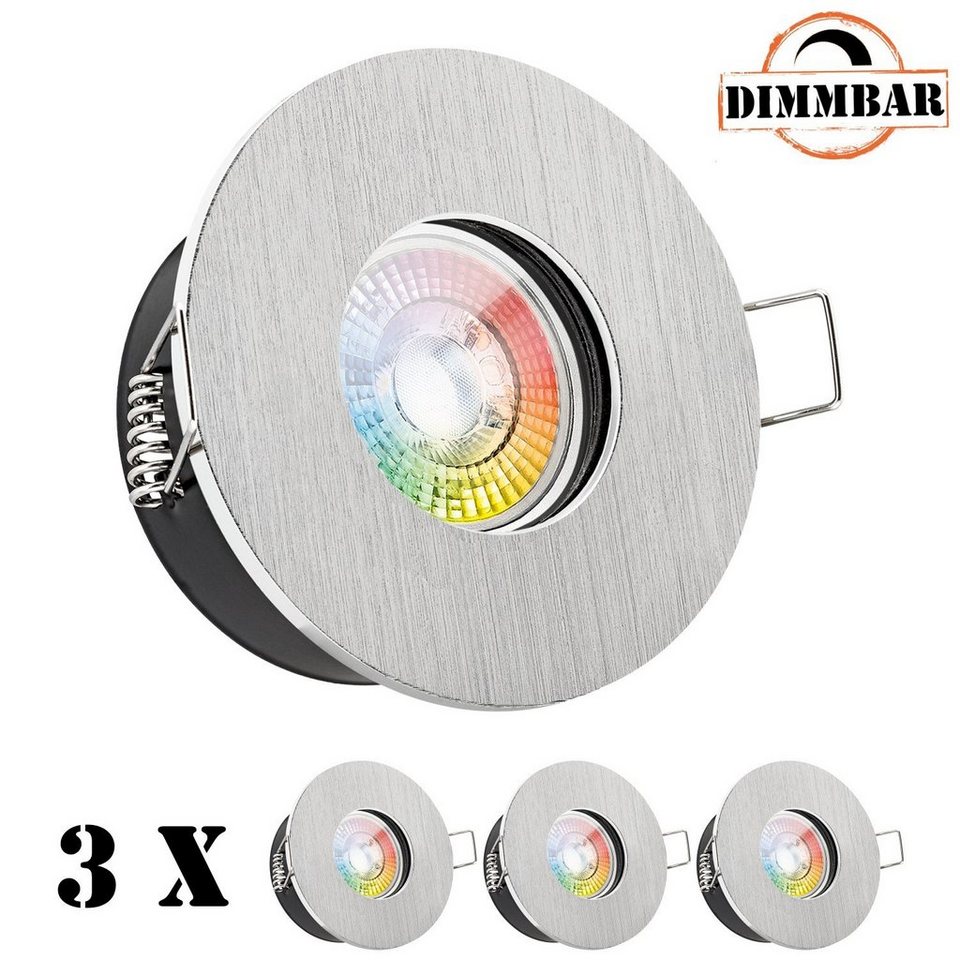 LEDANDO LED Einbaustrahler 3er IP65 RGB LED Einbaustrahler Set extra flach  in aluminium gebürstet