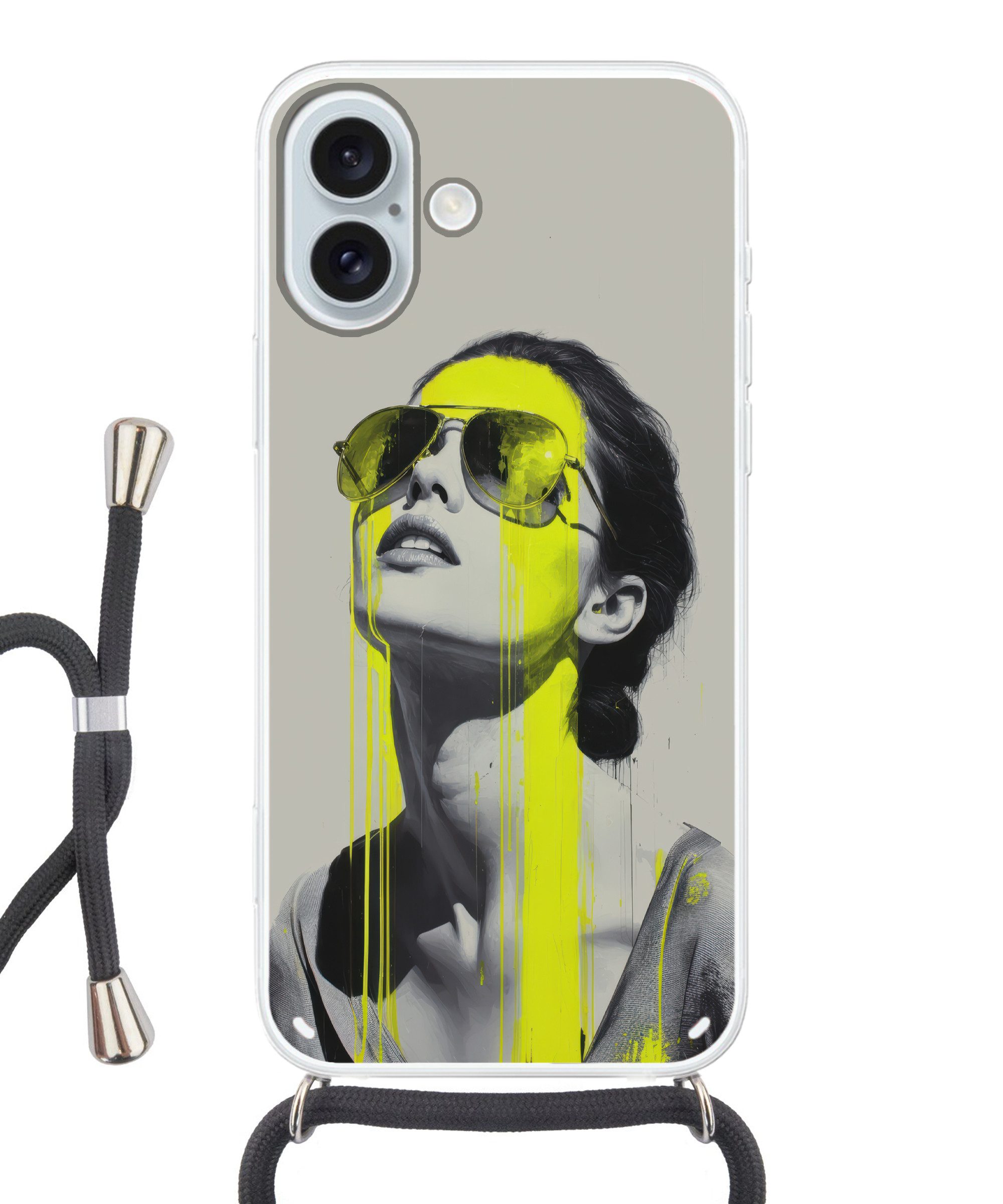 MuchoWow Handyhülle für Apple iPhone 16 Plus Frau - Brille - Farbe, Tragbare Handyhüllen mit Kette zum umhängen, Handykette Handyband