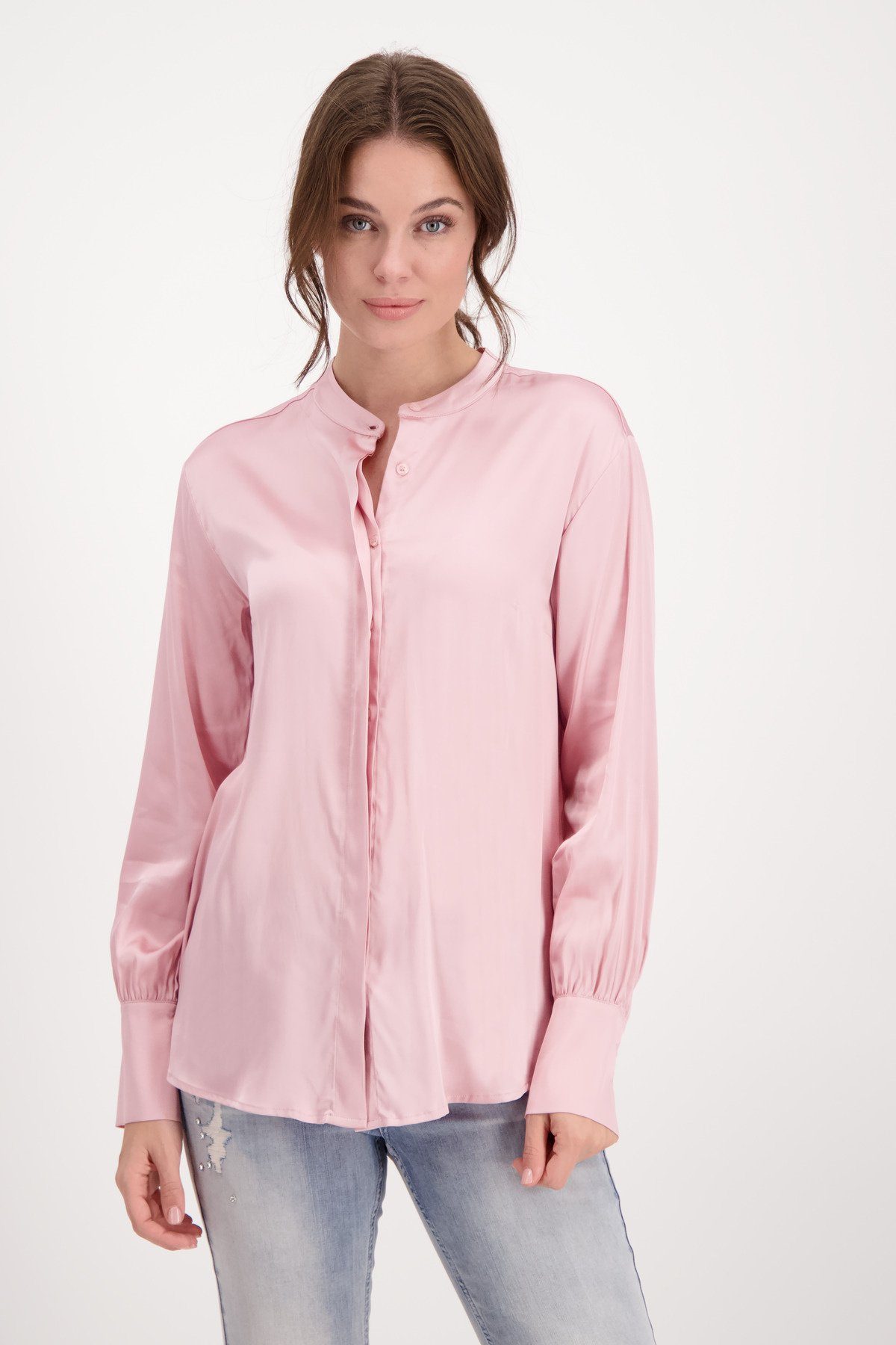 Monari Klassische Bluse Satin Bluse mit offenem Stehkragen