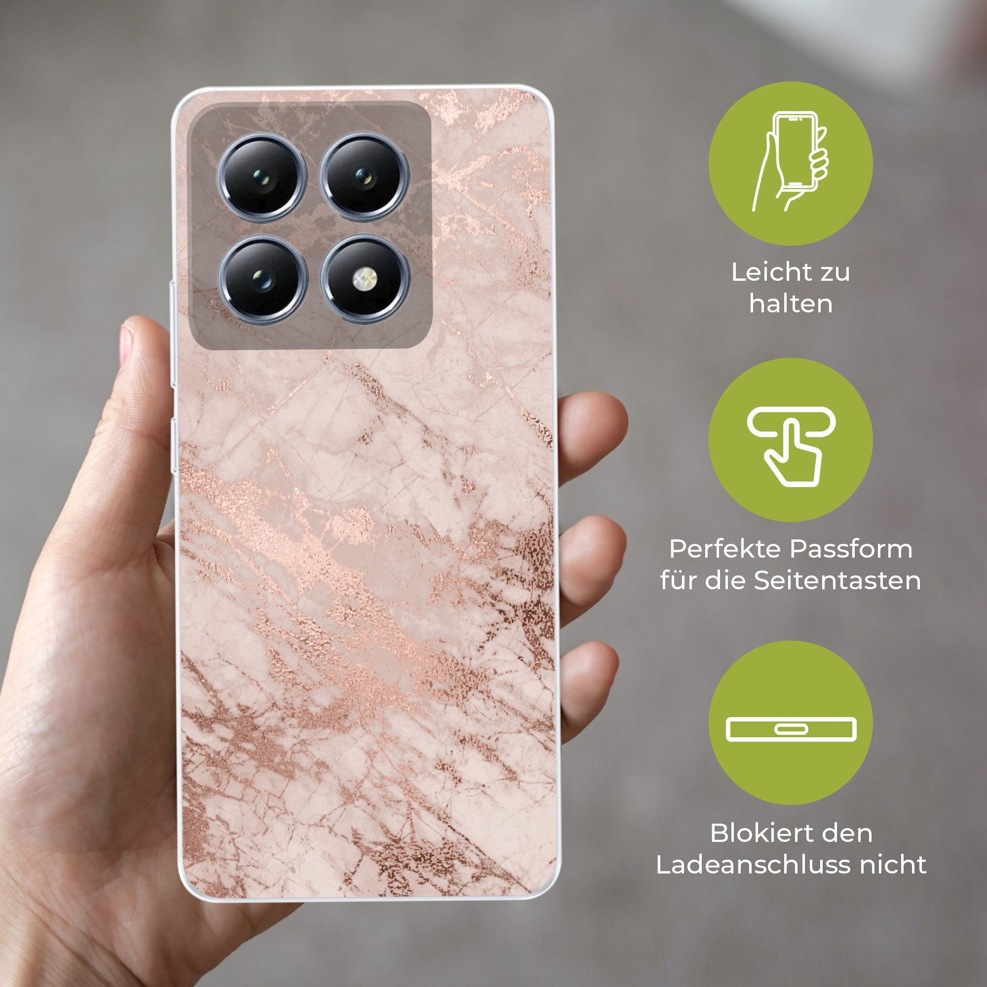 MuchoWow Handyhülle für Xiaomi 14T Marmor - Rosa - Luxus - Marmoroptik - Glitzer - Design, Handy Case, Silikon, Bumper Case Dünn – Bild 4 von 5