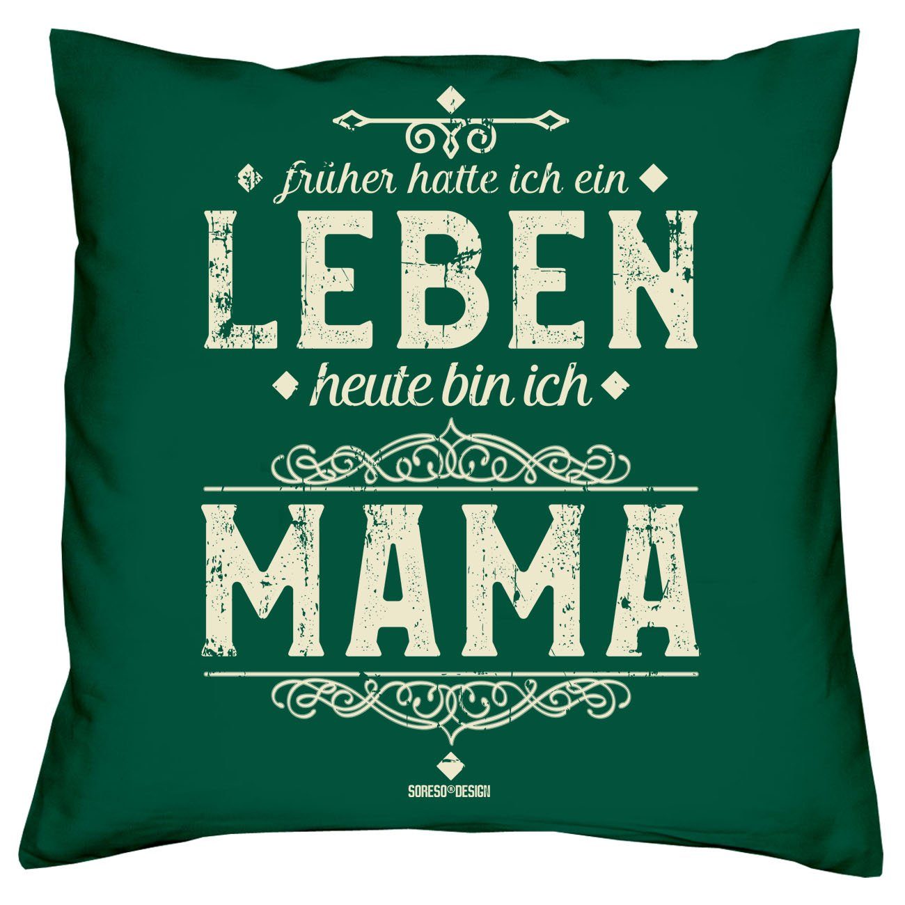 Soreso® Dekokissen Kissen Heute bin ich Mama & Urkunde, Geschenke für Mütter Geschenkidee dunkelgrün