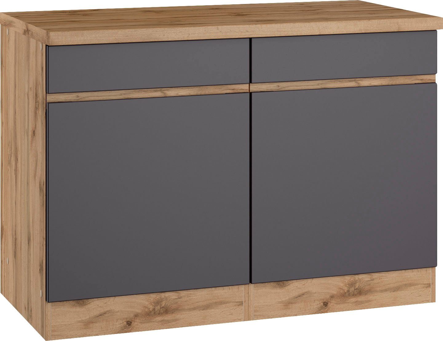 | MDF-Fronten Unterschrank Riesa MÖBEL Breite Matt HELD wotaneiche grau 120 cm,