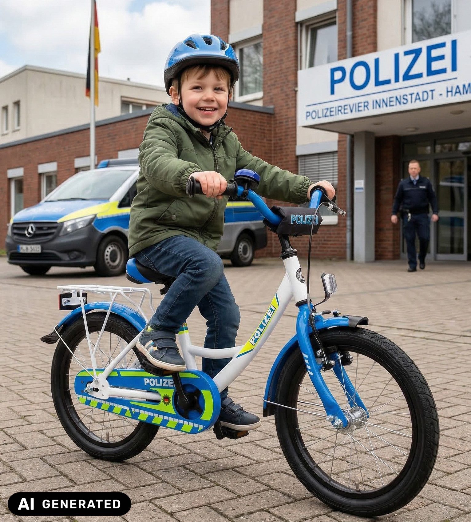 Bachtenkirch Kinderfahrrad Polizei 16 Zoll Fahrrad für Kinder ab 4 Jahre Polizeifahrrad, Sitzhöhe: 51 – 57 cm, Geeignet ab Innenbeinlänge: 50 cm