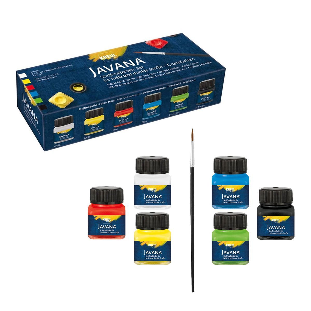 C. KREUL Stoffmalfarbe KREUL Stoffmalfarben Set Grundfarben mit Pinsel 6x20ml Glas