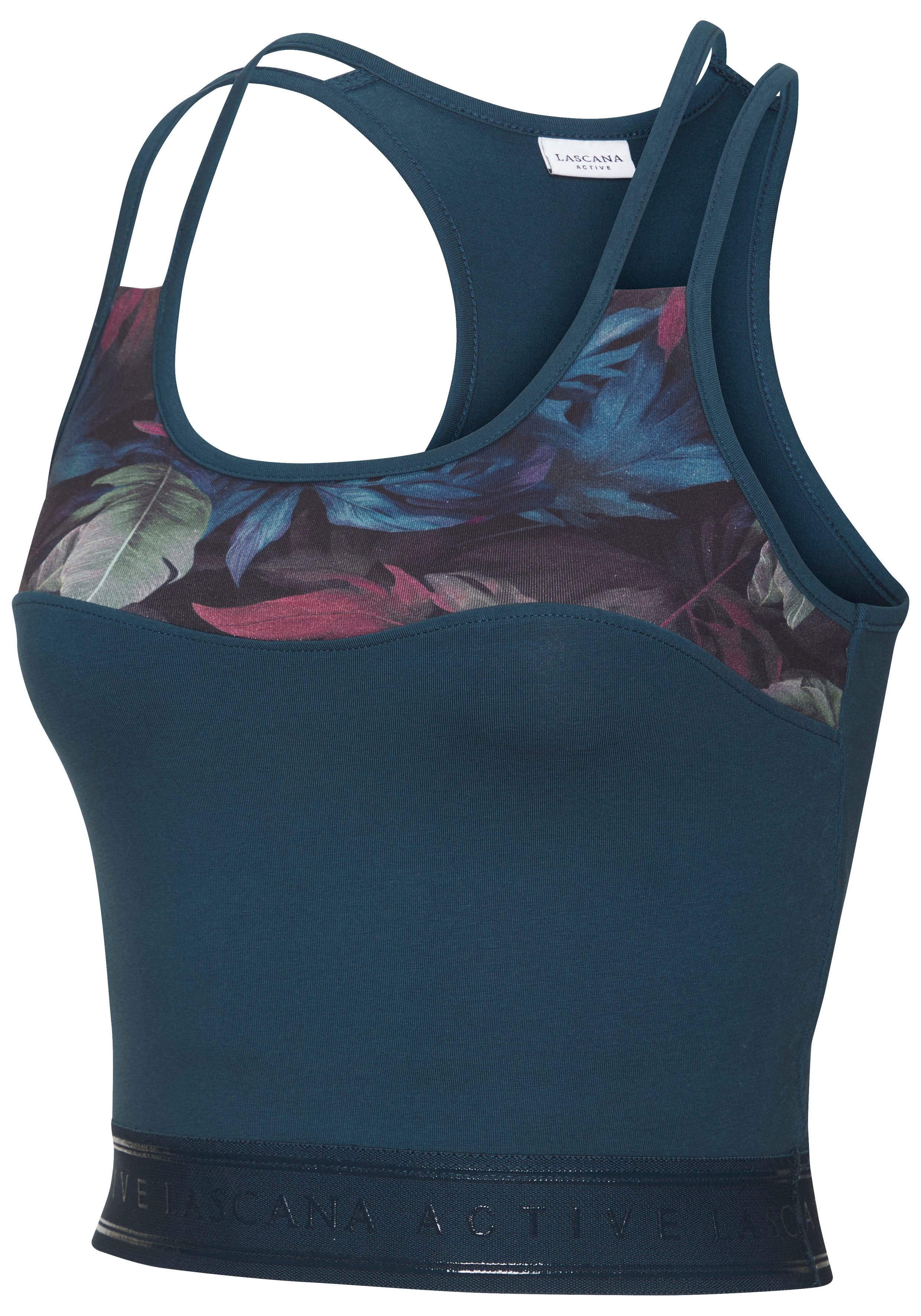 LASCANA ACTIVE Crop-Top Sporttop mit floralem Einsatz und Racerback