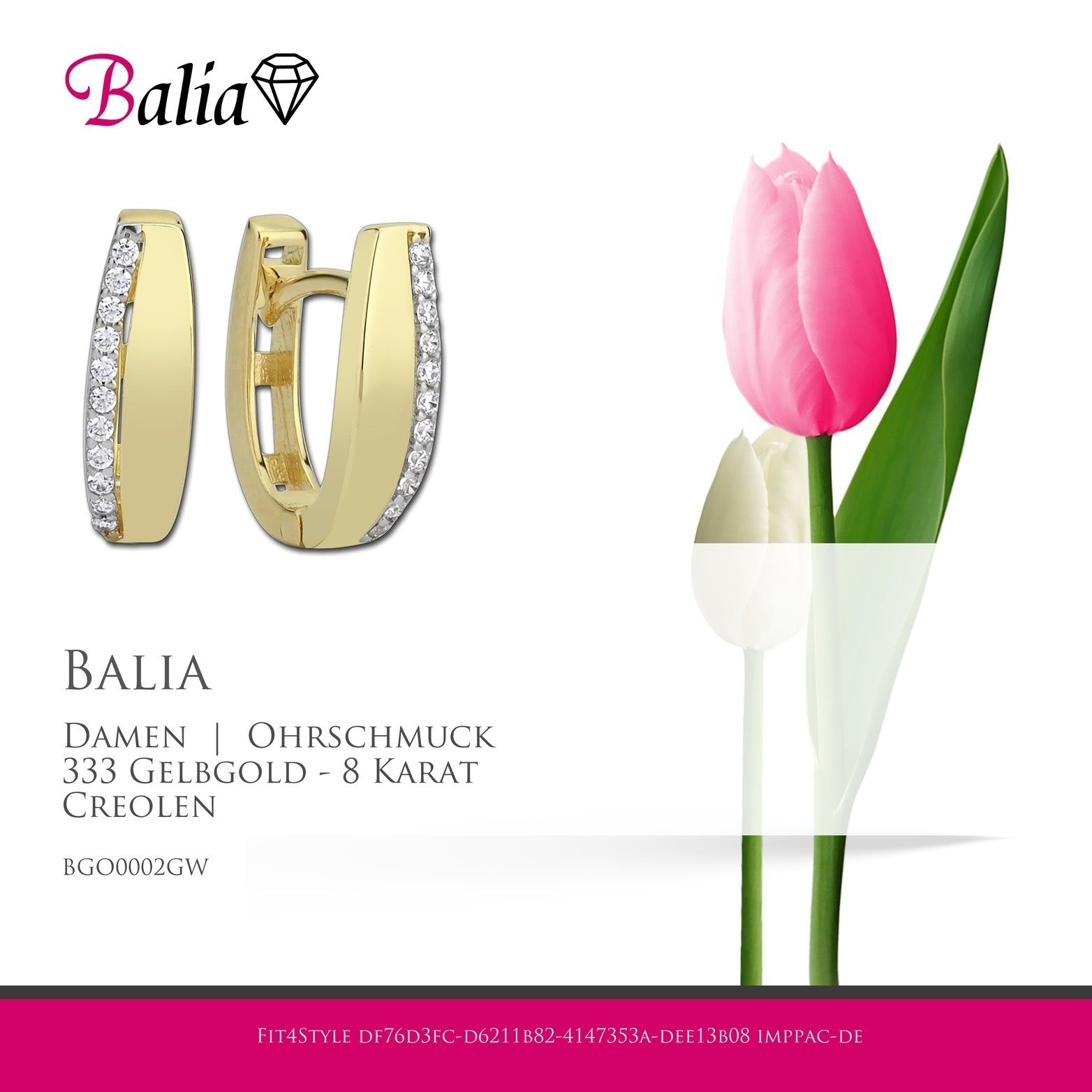 Balia Klassik 1,1cm Gelbgold 8 x Paar Karat, (Creole), 1,4cm Balia Creolen aus 333 ca. 8K Damen Damen Creolen - Gelbgold Creolen