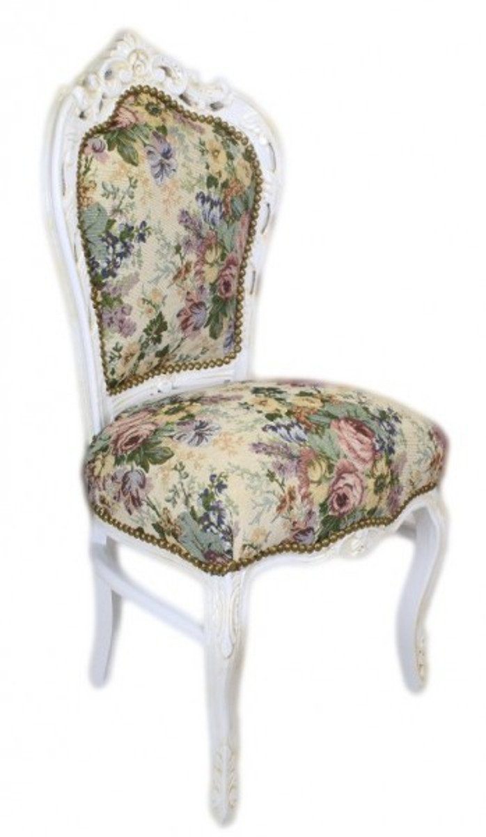 Esszimmerstuhl Blumen Stil Antik - Stuhl Antik Casa Padrino Weiss Möbel / Esszimmer Barock Muster