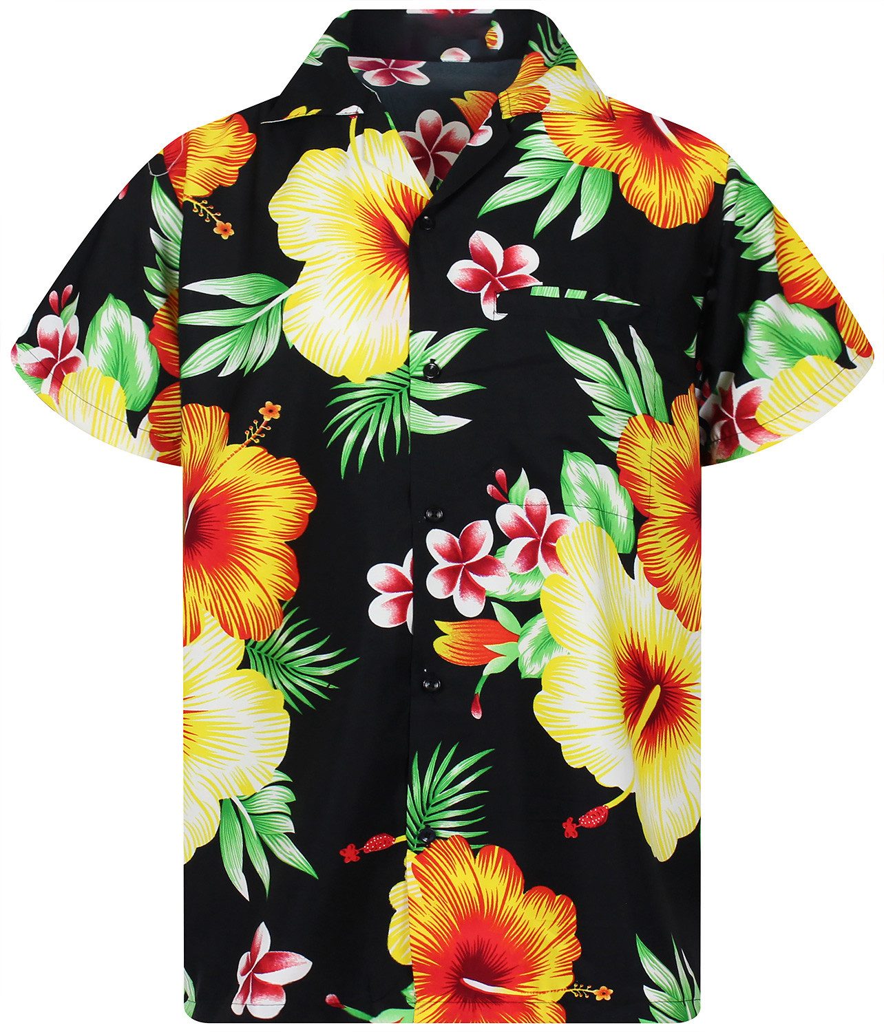 King Kameha Hawaiihemd Paradise Flowers Funky Hawaii-Hemd Kurzarm Front-Tasche Stylish Unisex