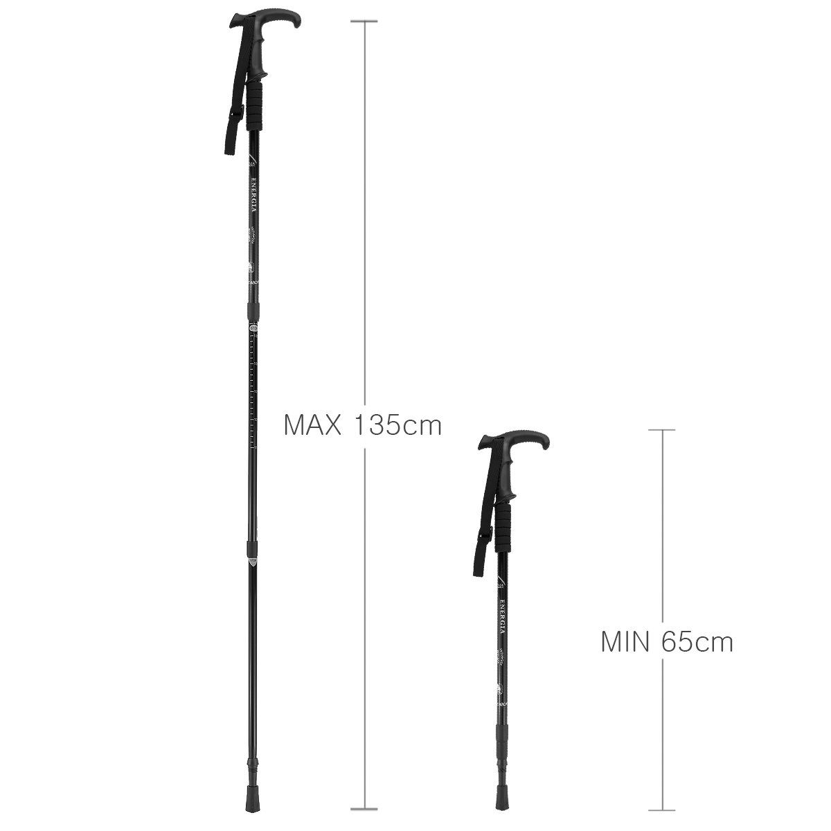 Dämpfung, MidGard 65-135 Nordic-Walking-Stöcke Schwarz (1 cm Wanderstöcke höhenverstellbar, Antischock St)