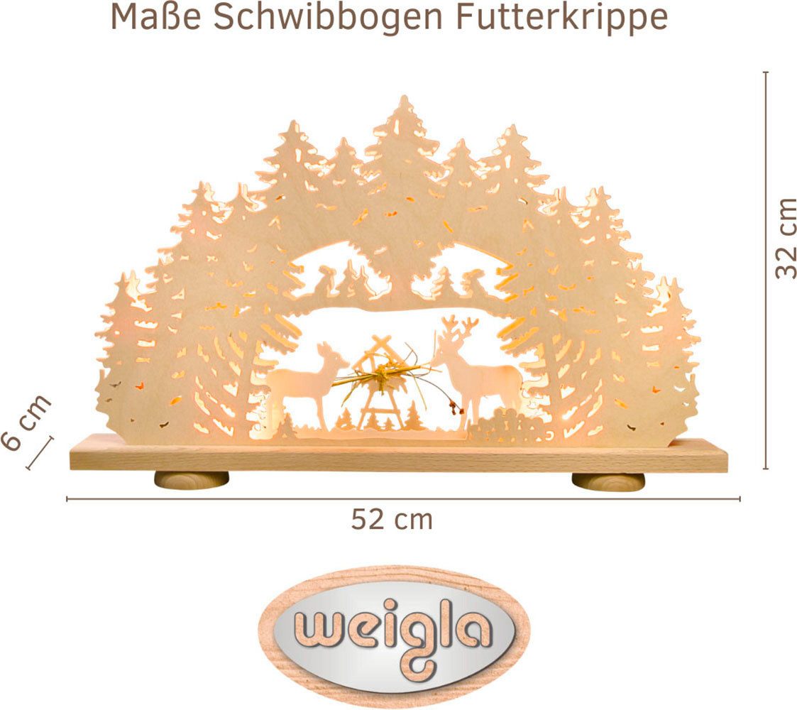Weigla LED Schwibbogen Futterkrippe mit echtem Heu, Lichterbogen aus Holz, NATUR (1-tlg), Made in Germany, Weihnachtsdeko Innen, Weihnachtsbeleuchtung