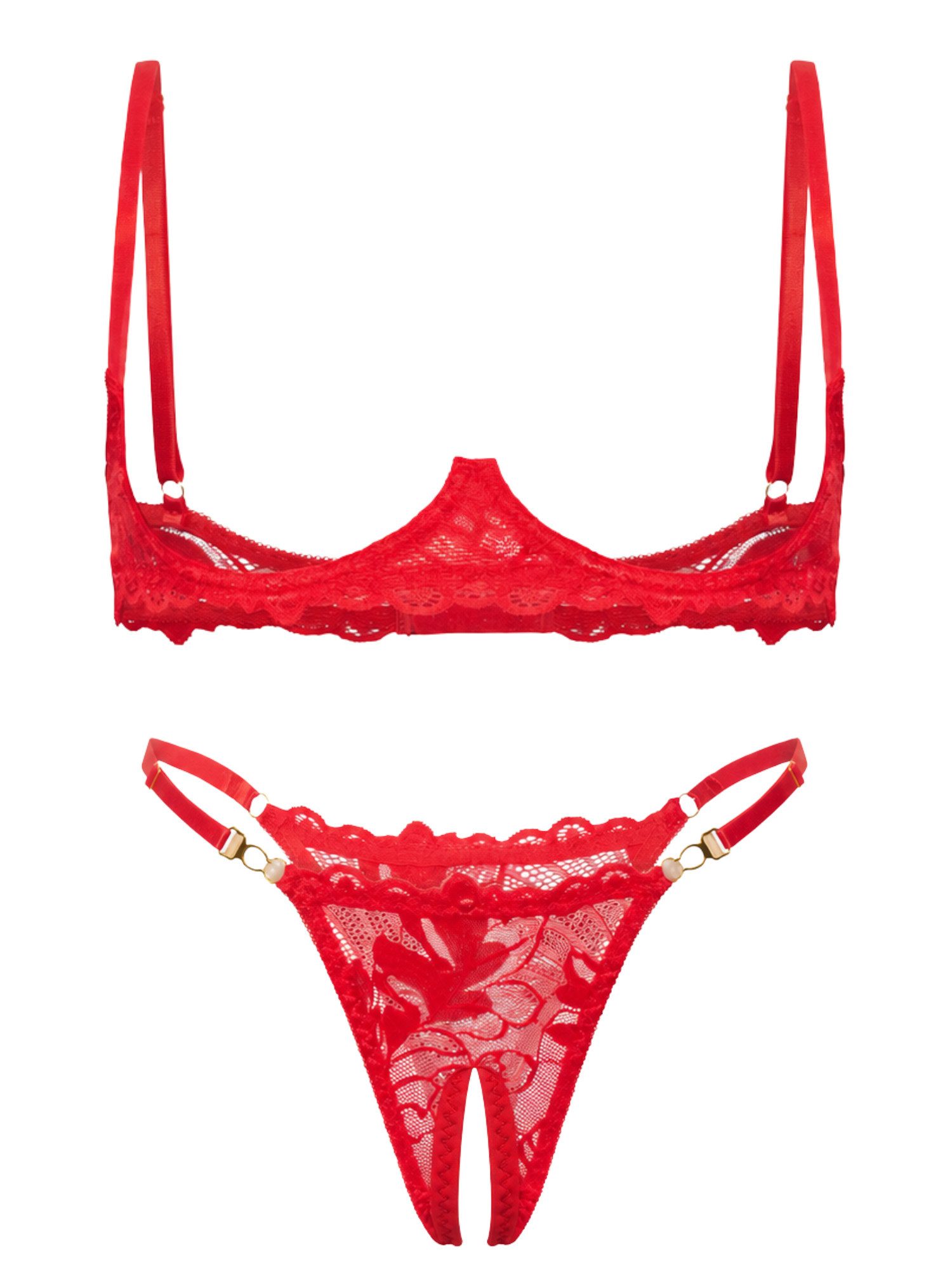 Elegant Love Set: Ouvert-BH Sexy Dessous-Set mit Spitze: BH mit offenem Schritt am Brust & Slip (Set, 2-tlg., mit Ouvert-Tanga) Stilvolle Reizwäsche für besondere Momente, elegante Damenwäsche