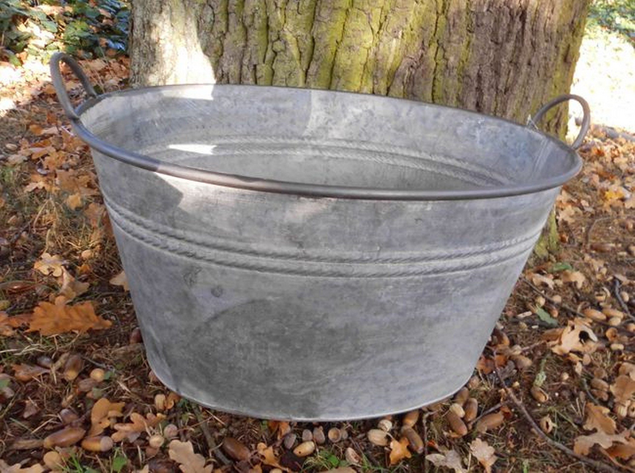 Deko-Impression Pflanzkübel Große Zinkwanne Pflanztopf Zinkbottich Blumentopf 54 cm Grau (1 St) – Bild 2 von 3