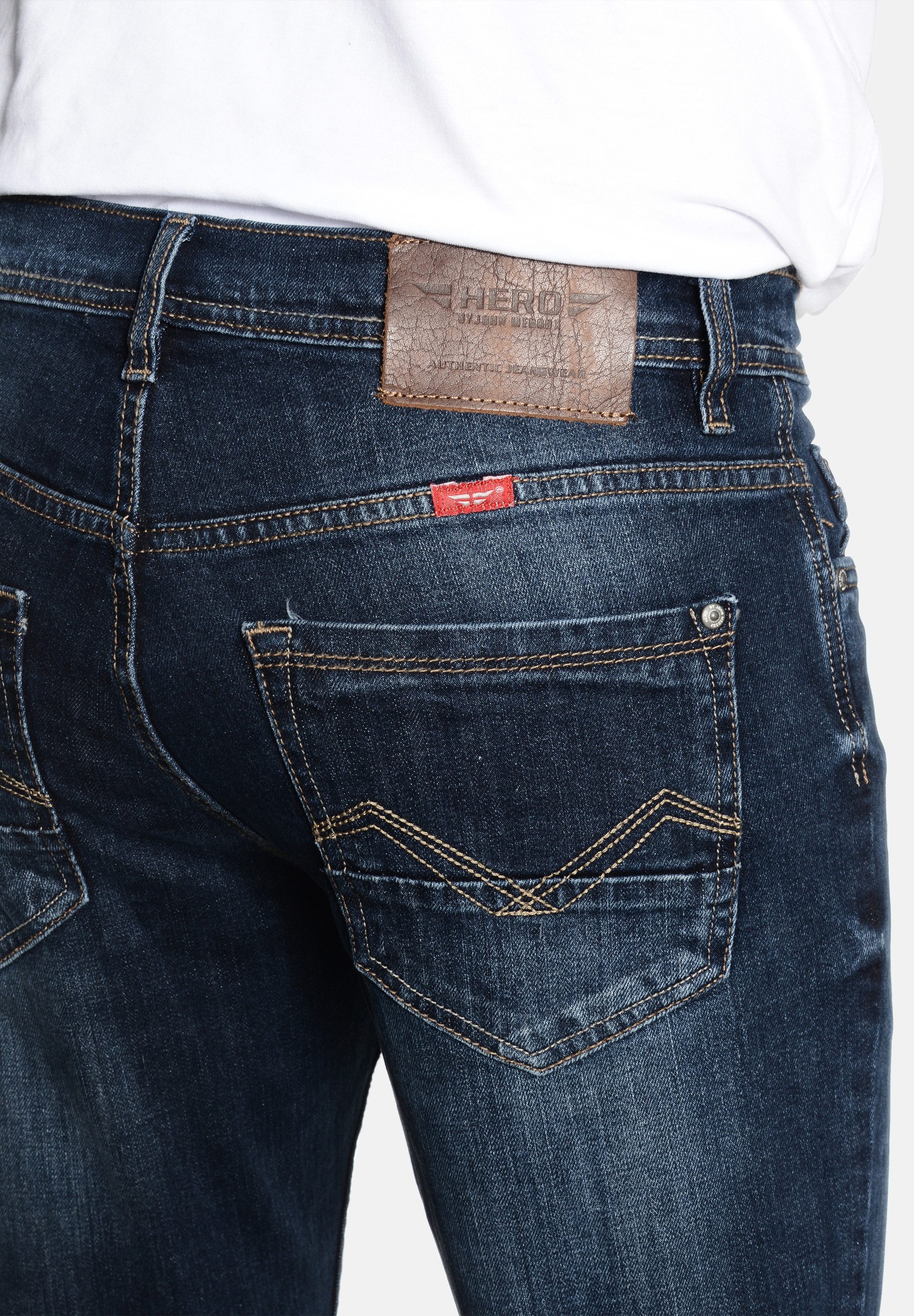 HERO by John Medoox 5-Pocket-Jeans Portland Denim Slim Straight Stretch Jeans Straight Fit Casual Clean Wash Denim Jeans für Herren