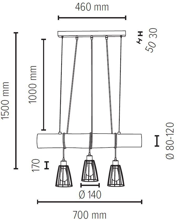 Leuchtmittel aus TRABO SHORT, massivem Pendelleuchte wechselbar, Light gebeizt Holzbalken Holz Hängeleuchte, grau SPOT Kiefernholz,