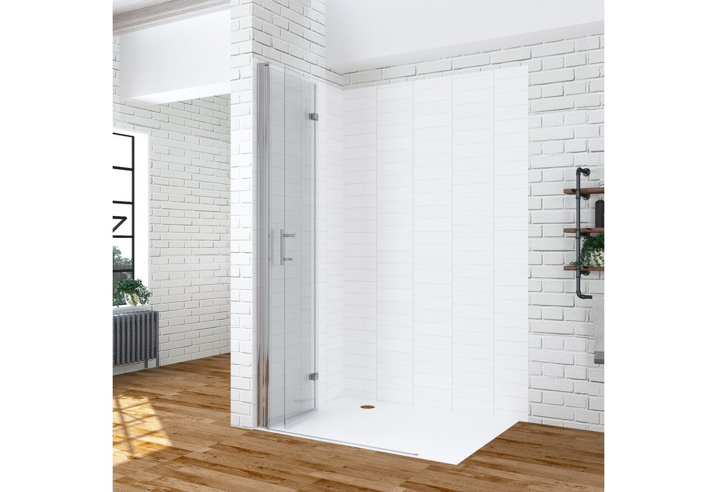 Thumbnail - AQUALAVOS Walk-in-Dusche Duschwand Nano Glas Duschabtrennung Walk In Drehfalttür für Duschwanne, 6 mm Einscheiben-Sicher...