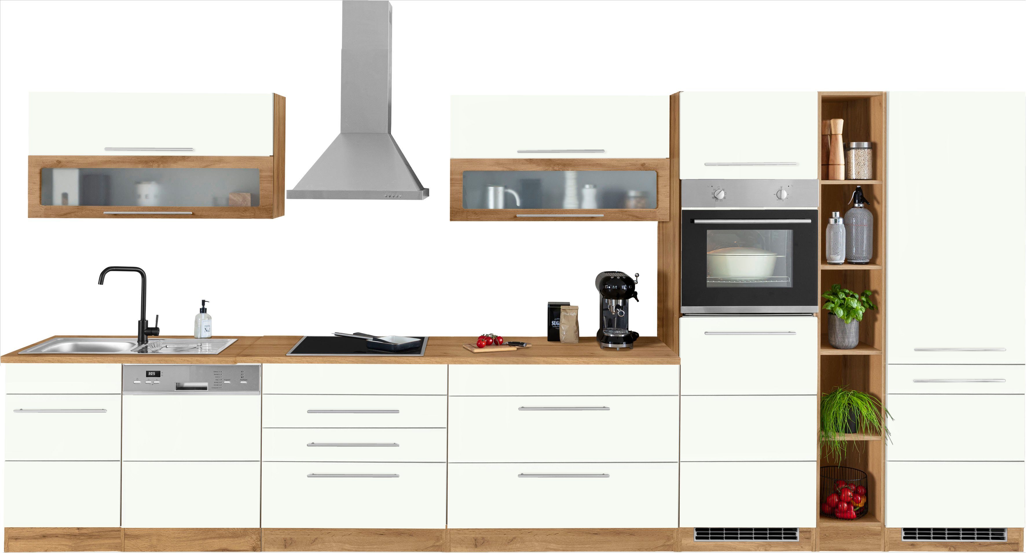 HELD MÖBEL Küchenzeile Wien, Breite 440 cm, wahlweise mit E-Geräten und Induktion weiß/wotaneiche-wotaneiche | weiß | wotaneiche | Küchenzeilen ohne Geräte