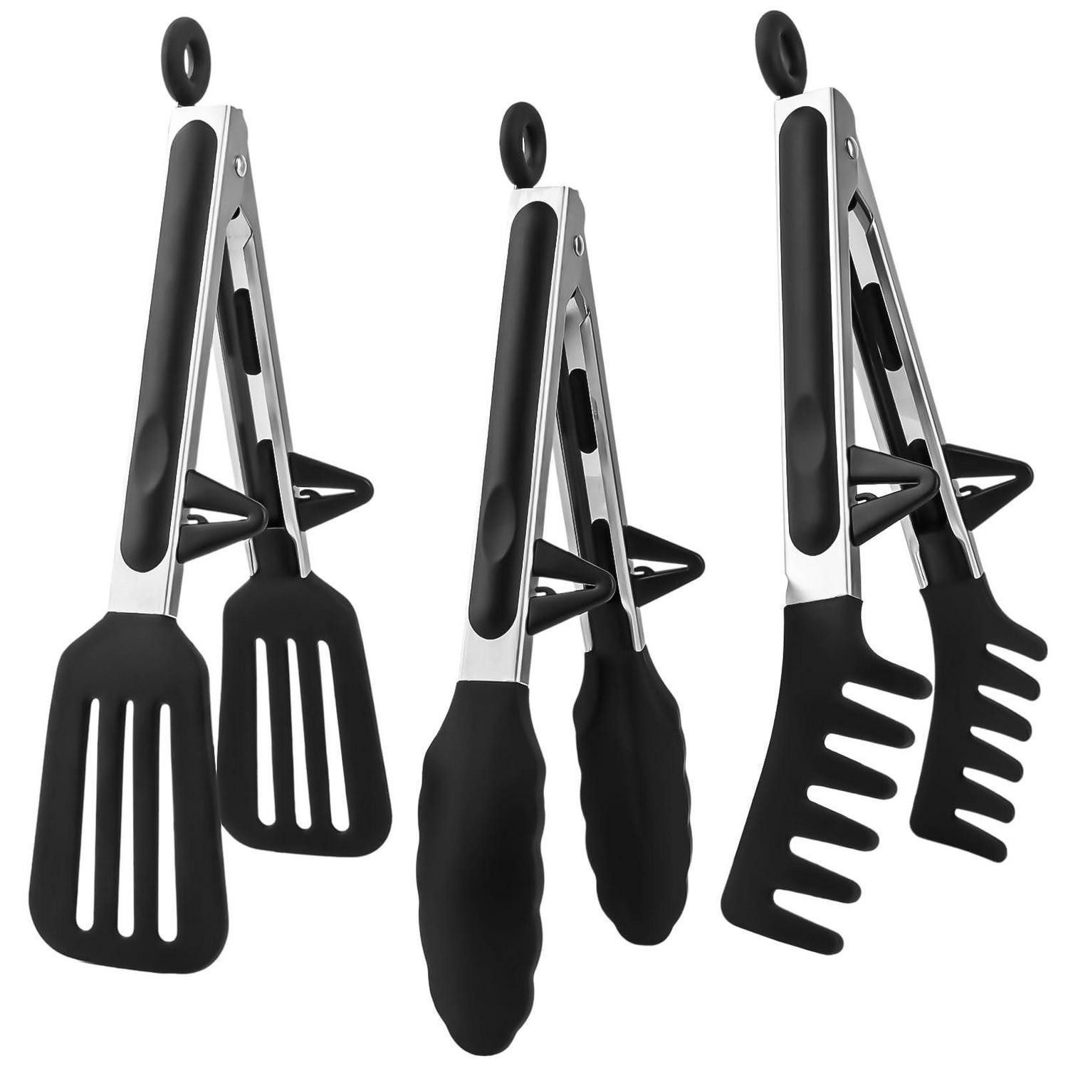 LuxusKollektion Grillzange Küchenzange Set 3tlg Silikon Schwarz