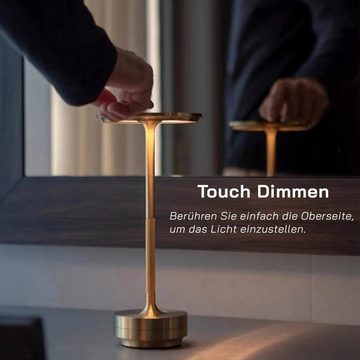 LIGHTSTUDIO Außen-Tischleuchte Tischlampe kabellos Wohnzimmer Schlafzimmer dimmbar Tischlampen, LED fest integriert, Schreibtschlampe, Silber Akku LED Touch Tischleuchten, Nachttischlampe