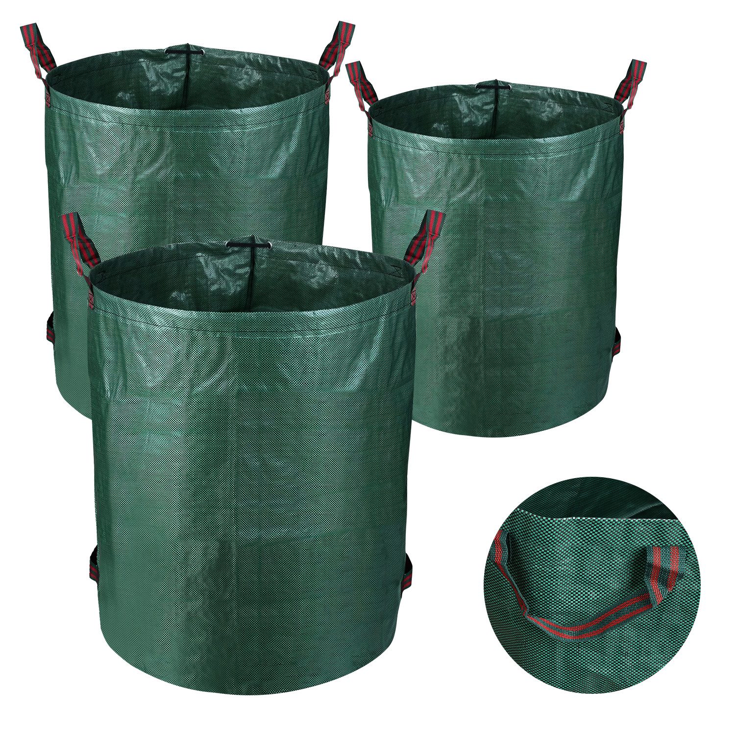 Gartensack Gartensäcke 3 Griffe Polypropylen XXL Laubsack 272L Grün mit Griffen