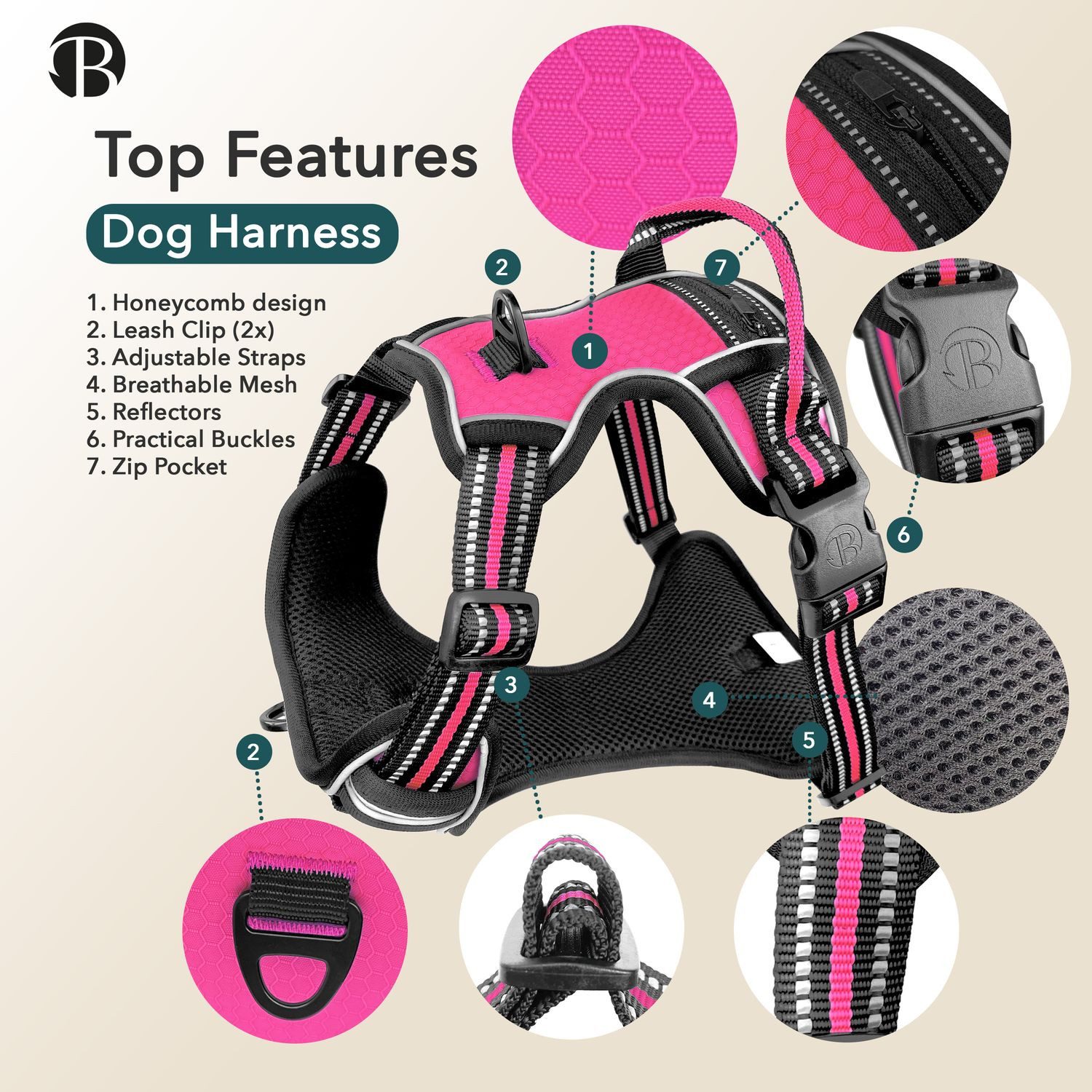 Bluzelle Hunde-Sicherheitsgeschirr Hundegeschirr mit Tasche / grosse Hunde XL / Anti-Zug Reflektierend, Polyester, Nylon, EVA Schaumstoff, Zugstopp Hundeweste Brustgeschirr mit Griff / Atmungsaktiv, Gepolstert