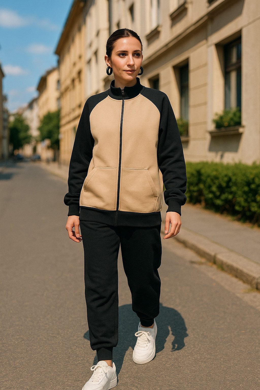 L.gonline Freizeitanzug Damen Trainingsanzug, Freizeitanzug ohne Kapuze 500A (2-tlg., im modischem Design), Fitness Freizeit Casual