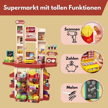 Coemo Kaufladen, Kaufmannsladen Florian Rosa mit Kasse, Waage, Scanner, Lebensmitteln
