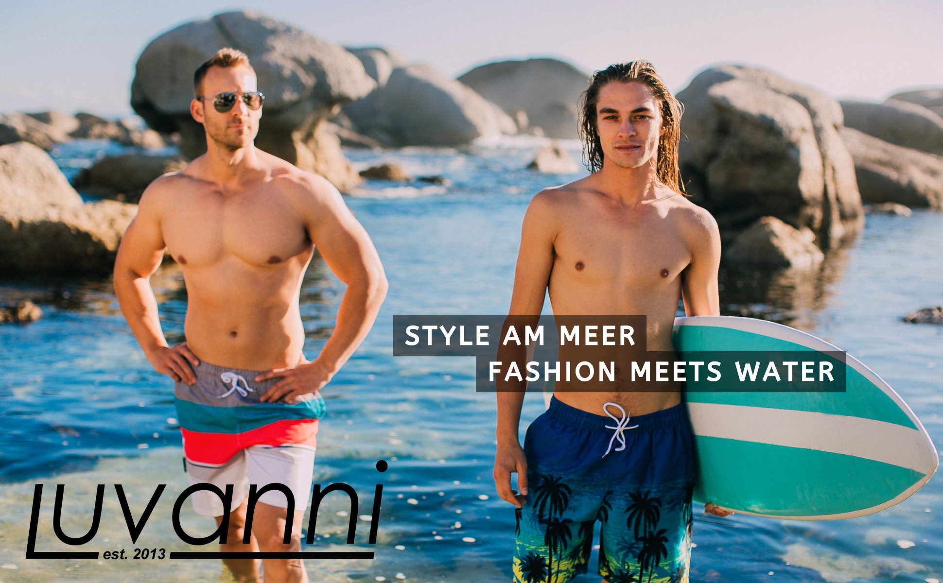 Luvanni Badehose Badehose Herren Schnelltrocknende Beachshorts 22-24 Badeshorts Kordelzug Boardshorts Schwimmhose Männer mit Palmen Palm Insel
