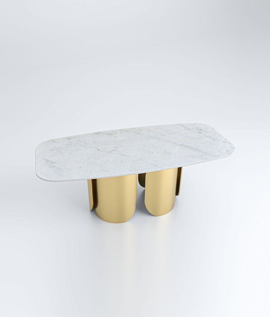 D'arte Stone Esstisch ALLESSANDRO Marmor-Esstisch mit Gestell aus Edelstahl weiße Marmorplatte mit goldenem Gestell
