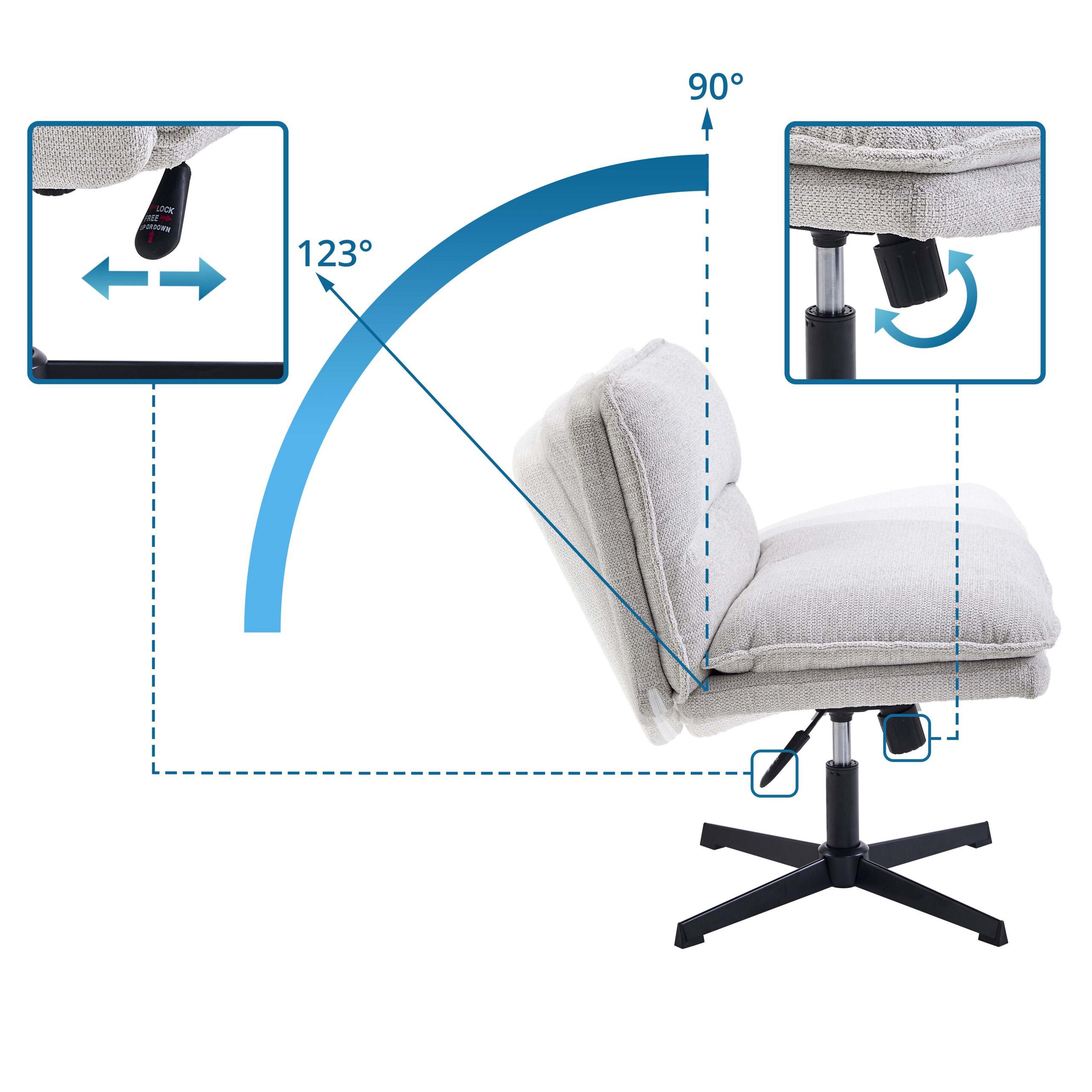 hjh LIVING Loungesessel Criss-Cross 20 Polstersessel Stoff ohne Armlehnen, Bürostuhl, Schneidersitz Stuhl drehbar für Wohnzimmer Home-Office