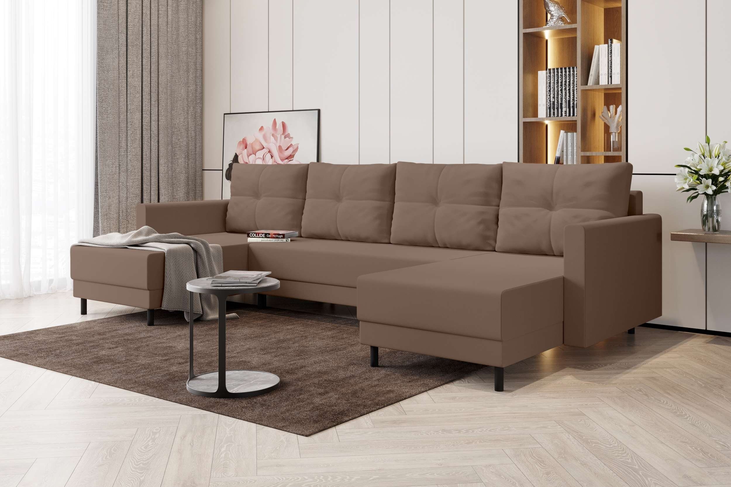 Stylefy Wohnlandschaft Selena, U-Form, Eckcouch, Sofa, Sitzkomfort, mit Bettfunktion, mit Bettkasten, Modern Design
