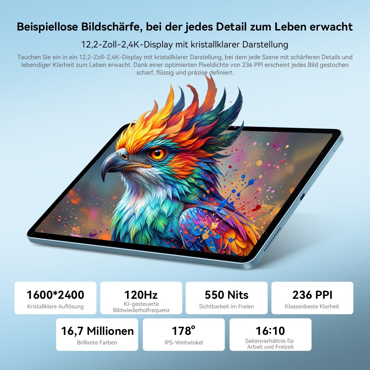 blackview MEGA 5 12,2" 2.4K Android 16 Tablet 256GB mit Tastatur & Stift Tablet (256 GB, 4G(LTE), 120Hz, DokeOS_P 5.0 A16, WiFi 6, 10000mAh, 2,4K, Octa-Core, PC 3,0)