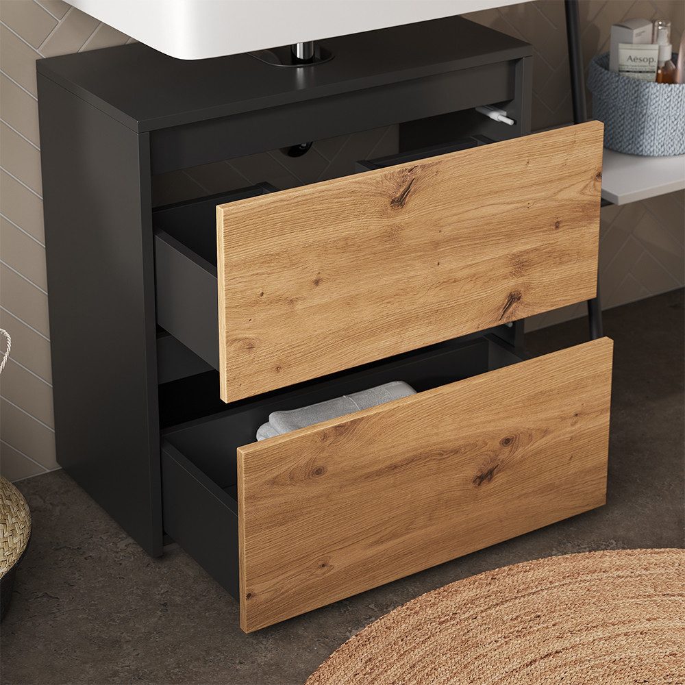 Vicco Waschbeckenunterschrank Majest, Anthrazit/Artisan, 60.1 x 62 cm mit 2 Schubladen (1-St)