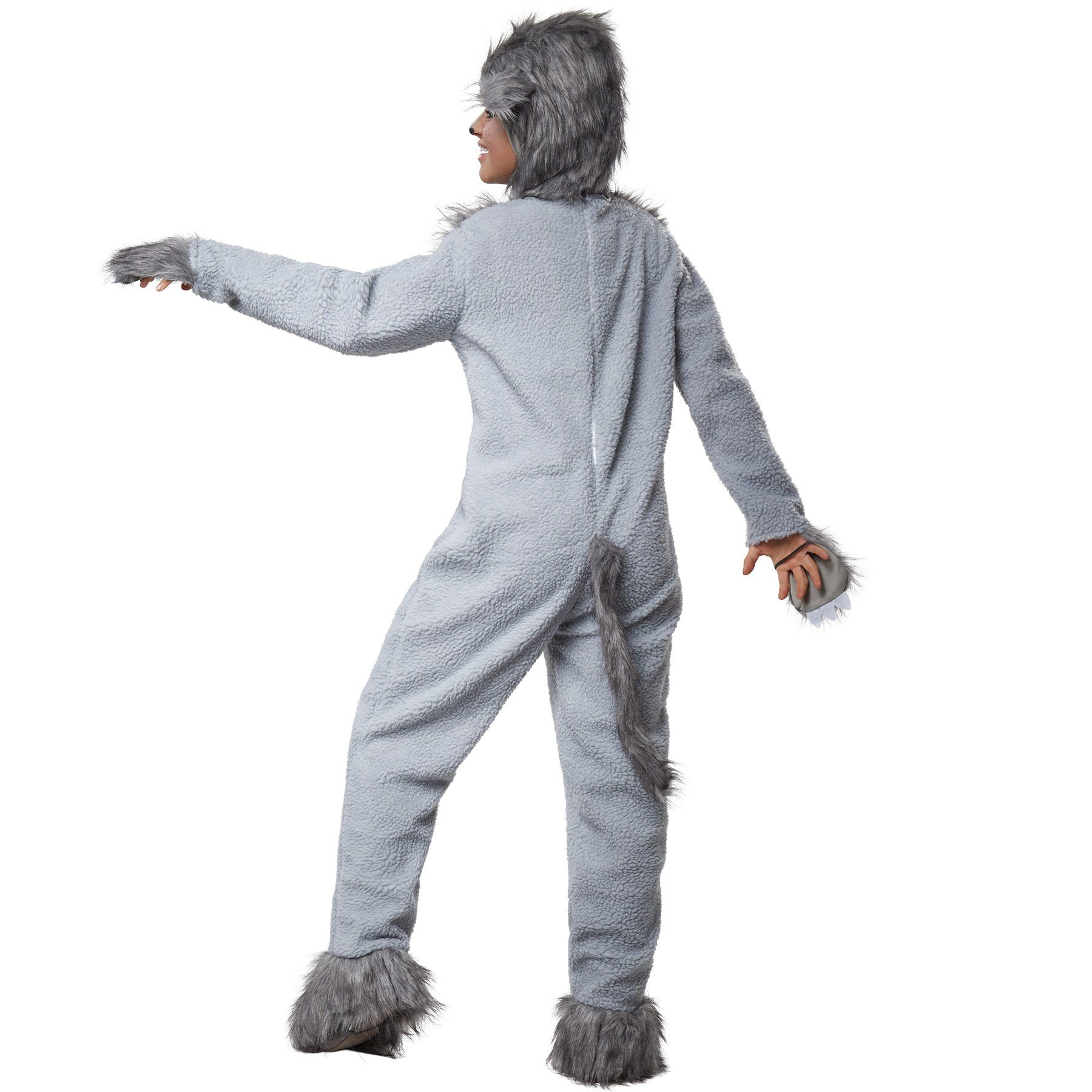 dressforfun Kostüm Unisexkostüm Wilder Wolf, Overall aus hellgrauem, aufgerauten und warmen Stoff