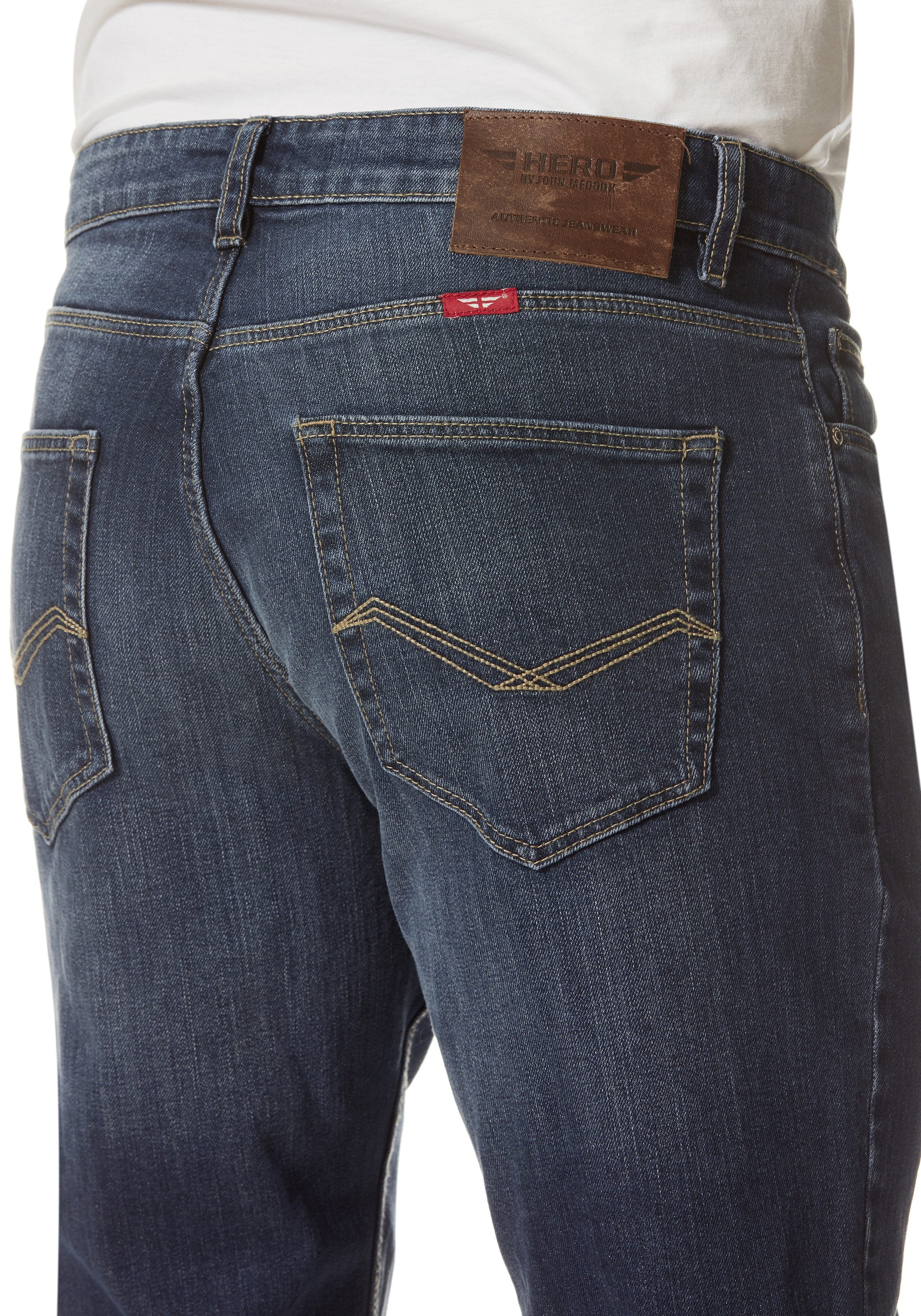 HERO by John Medoox 5-Pocket-Jeans Denver Regular Straight Stretch Jeans Straight Fit Casual Clean Wash Denim Jeans für Herren