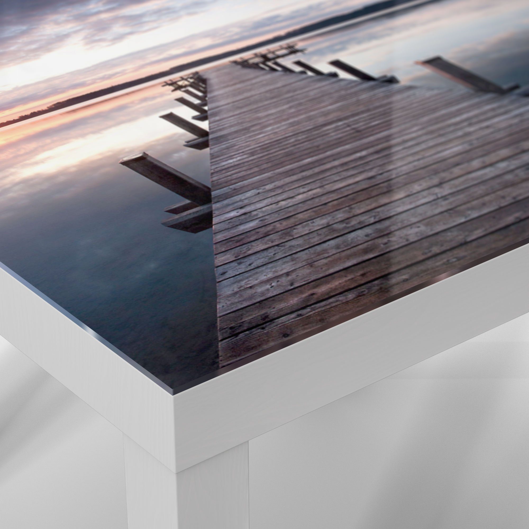 Sonnenuntergang', DEQORI Beistelltisch Glastisch bei Couchtisch 'Steg modern Glas Weiß