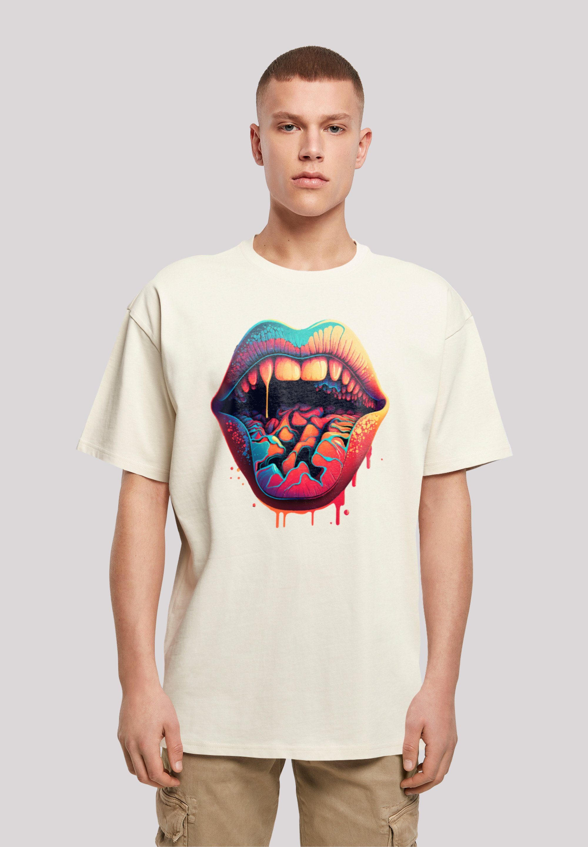 F4NT4STIC T-Shirt Drooling Lips OVERSIZE TEE Print sand