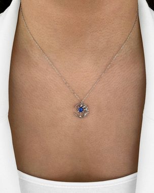 DANIEL CLIFFORD Kette mit Anhänger 'Selena' Damen Halskette Silber 925 Mond-Anhänger Kristall blau (inkl. Verpackung), größenverstellbare Silberkette 39cm - 44cm, Halbmond-Anhänger